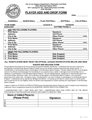 Los Angeles Player Add and Drop Form