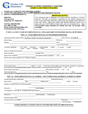 Student Accident Insurance Claim Form
