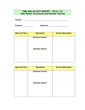 Time and Activity Report for After School Tutoring