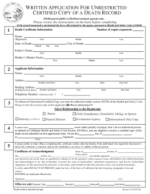 California Death Record Application
