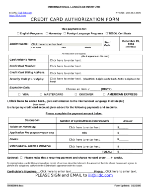Credit Card Authorization Form
