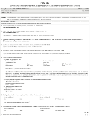 Form ADV Investment Adviser Registration