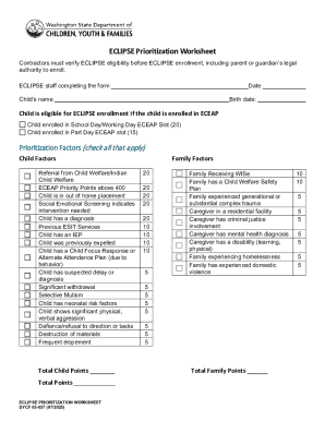 ECLIPSE Prioritization Worksheet