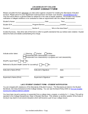 Los Angeles Student Conduct Form