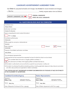 Political Broadcast Agreement Form PB-19