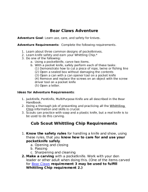 Bear Claws Adventure Requirements