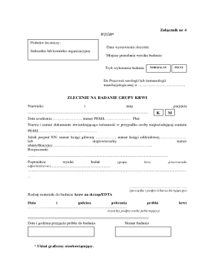Blood Group Test Order Form