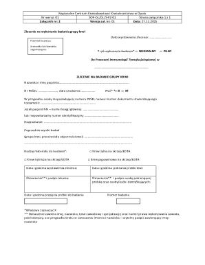 Blood Type Test Order Form