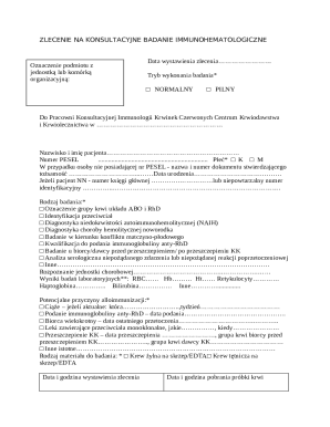 Polish Immunohematology Consultation Order Form