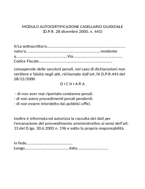 Italian Criminal Record Self-Certification Form