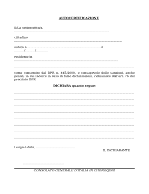 Italian Self-Certification Form