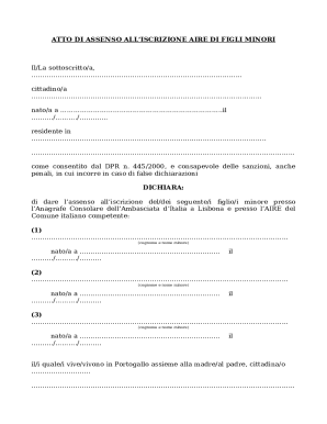 Italy AIRE Minor Child Registration Consent Form