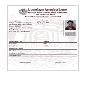 Provisional Exam Form for UG Semester II
