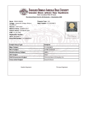 Provisional Exam Form for UG Semester - I Examination 2025