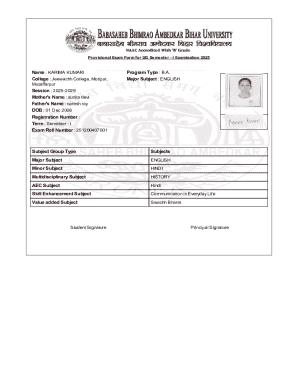 Provisional Exam Form for UG Semester - I Examination 2025