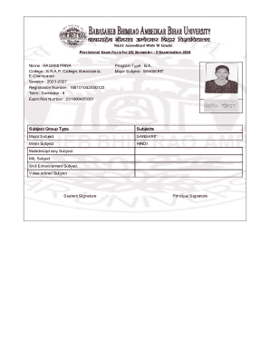 Provisional Exam Form for UG Semester II