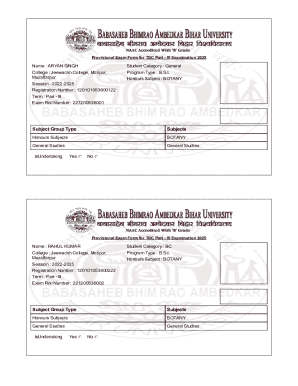 Provisional Exam Form for TDC Part - III Examination 2025
