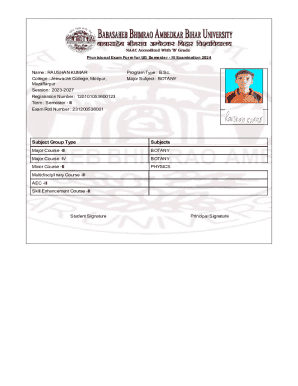 Provisional Exam Form for UG Semester III