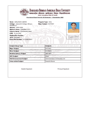 Provisional Exam Form for UG Semester - I Examination 2025