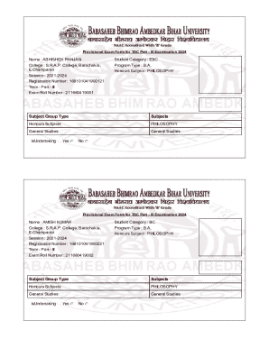 Provisional Exam Form for TDC Part - III Examination 2024