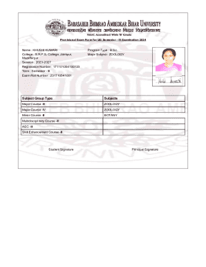 Provisional Exam Form for UG Semester III