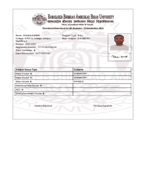 Provisional Exam Form for UG Semester - III Examination 2024