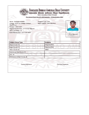 Provisional Exam Form for UG Semester III