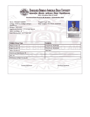 Provisional Exam Form for UG Semester III