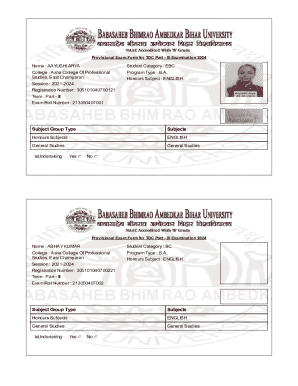 Provisional Exam Form for TDC Part - III Examination 2024