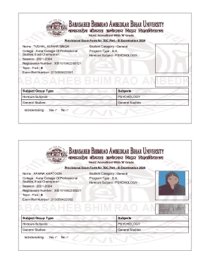 Provisional Exam Form for TDC Part III Examination 2024