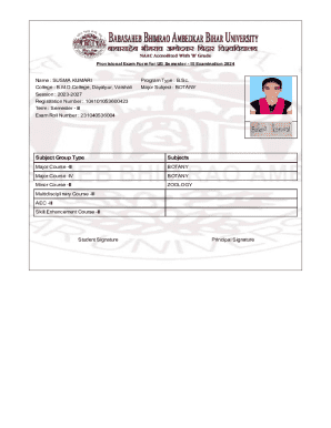 Provisional Exam Form for UG Semester III