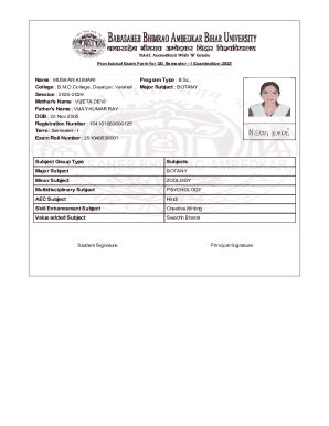 Provisional Exam Form for UG Semester - I Examination 2025