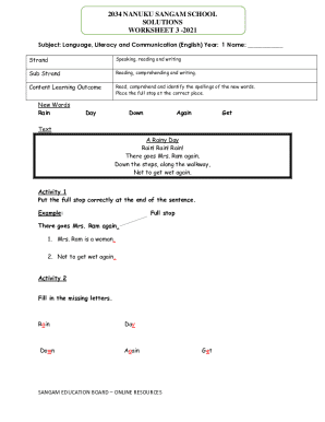 Worksheet 3 - Language Literacy Communication