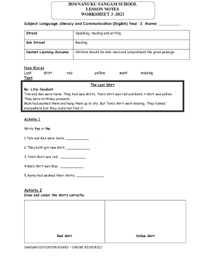 Lesson Notes Worksheet 3 - 2021