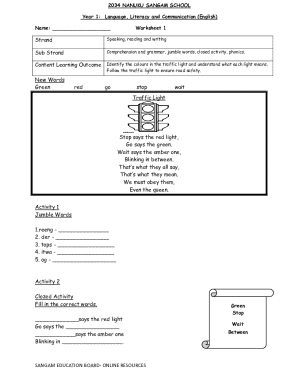 Language Literacy Worksheet 1