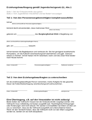 German Youth Supervision Authorization Form
