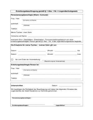 Erziehungsbeauftragung Form