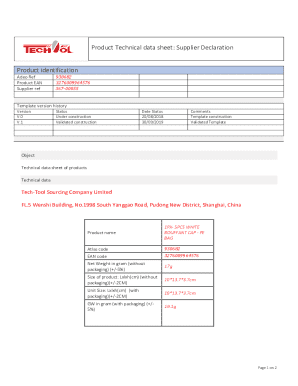 Supplier Declaration Technical Data Sheet
