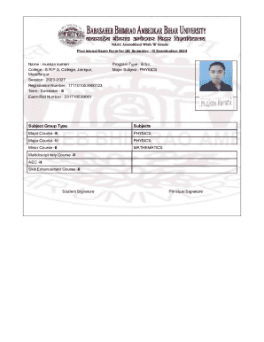 Provisional Exam Form for UG Semester III Examination 2024
