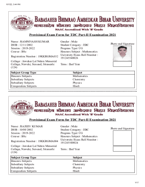 Provisional Exam Form for TDC Part-II Examination 2021