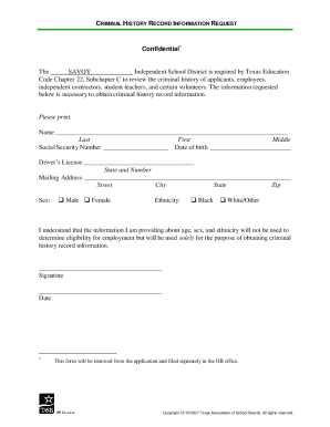 Criminal History Record Request Form