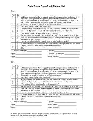 Daily Tower Crane Pre-Lift Checklist