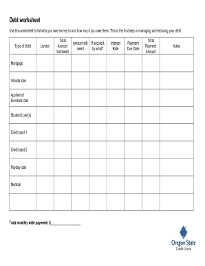 Debt Worksheet