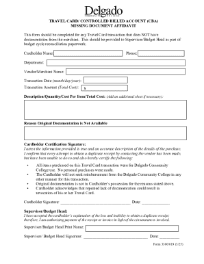 Travel Card Missing Document Affidavit