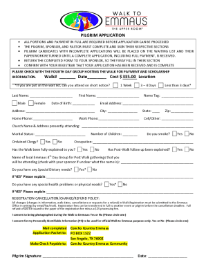 Walk to Emmaus Pilgrim Application