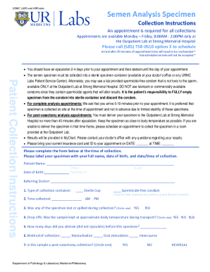 URMC Semen Analysis Specimen Collection Instructions