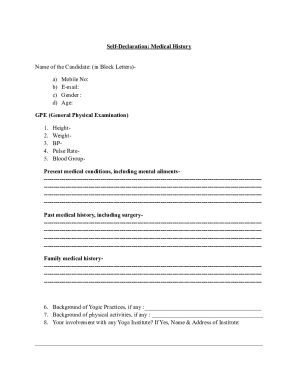 Self-Declaration Medical History Form