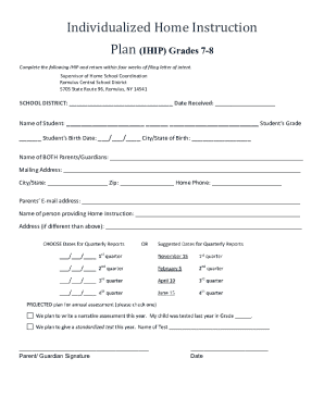 New York Individualized Home Instruction Plan (IHIP) Grades 7-8