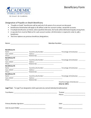 Payable on Death Beneficiary Designation Form