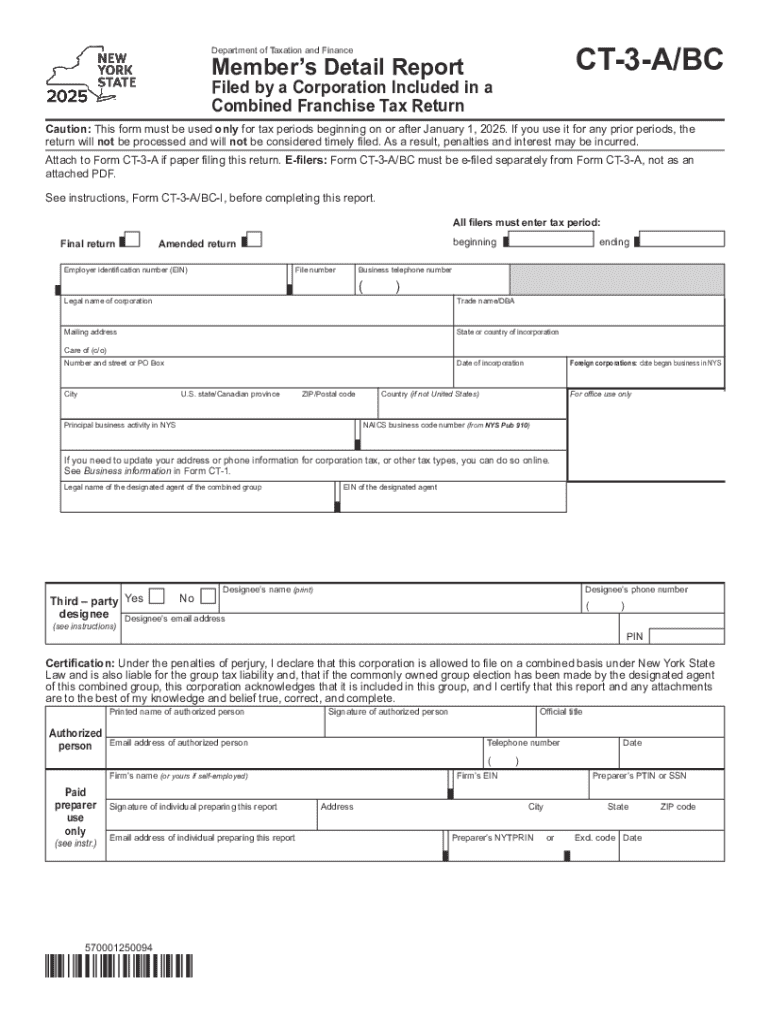 Form CT-3-A BC Member's Detail Report Filed by a Corporation Included in a Combined Franchise Tax Re Preview on Page 1